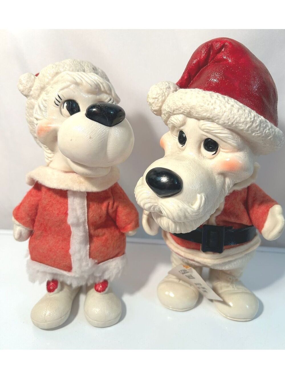 Christmas Santa Dog Coin Banks 10" Pair 1977 Creative Mfg Warren National Bank